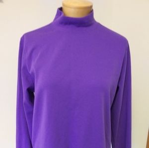 Lands' End Mock Turtleneck Relaxed Fit Shirt, Size L (14-16), Purple